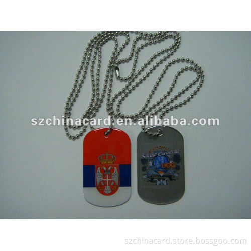 Epoxy metal dog tag with ball chain